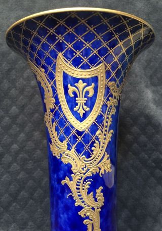 RARE 19th Century Antique Sevres Gold Encrusted Blue Lapis Flared Vase France 3