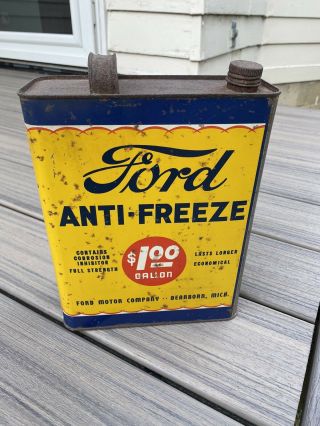 1930s Vintage One Gallon Ford Motor Anti Freeze Metal Oil Can Flathead V8 Rare