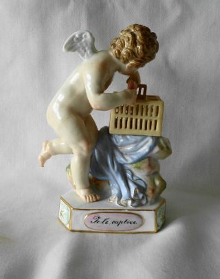 Antique Meissen Putti Cupid With Caged Captive Heart Figurine