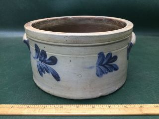 Antique Salt - Glazed Blue Floral Stoneware 2 Handles Crock Pot