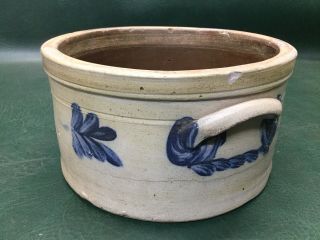 Antique Salt - Glazed Blue Floral Stoneware 2 Handles Crock Pot 2