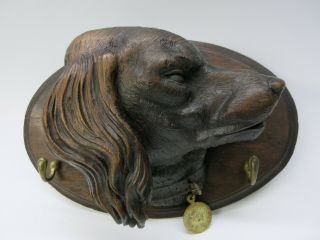 Reserved For D 19th Century Black Forest Wood Figural Dog Head Leash Holder