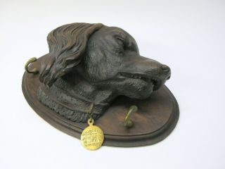 RESERVED FOR D 19th Century Black Forest wood figural Dog head leash holder 2