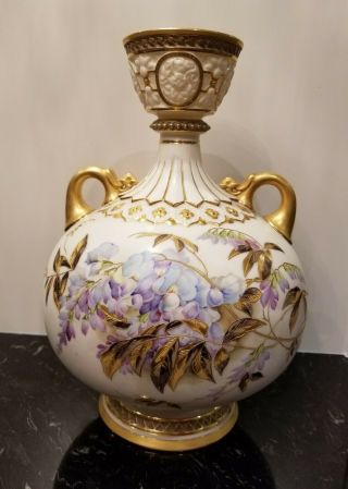 Antique Ovington Brothers Double Handle Vase Jug 12 " X 8.  5 " Hand Painted England