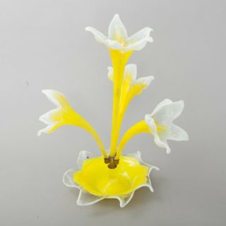 Rare Victorian Blown Art Glass Flower Center Piece Yellow/white Daffodil Epergne