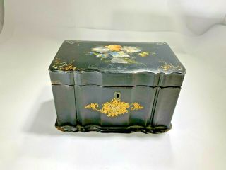 Antique Victorian Tea Caddy Papier Mache Mother Of Pearl Abalone