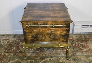 Hart Associates Pine Campaign Style Trunk Or Chest On Brass Base & Four Handles