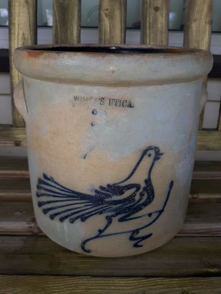 Antique Stoneware Crock W/ Cobalt Blue Bird Decoration Whites Utica,  Ny