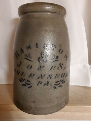 Lovely Antique Hamilton & Jones Greensboro Pennsylvania Stoneware Jar