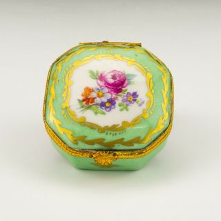Vintage Limoges French Porcelain - Flower Decorated Pill Or Trinket Box