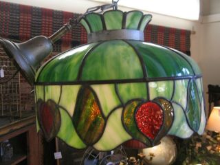 Vintage 18 " Antique Stain Glass Lamp Shade Arts Crafts Leaded Slag Handel Era