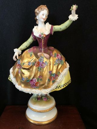 Tall Antique,  Dresden Lace,  Ballerina Volkstad Germany,  Dancer,  Ceramic Flower,