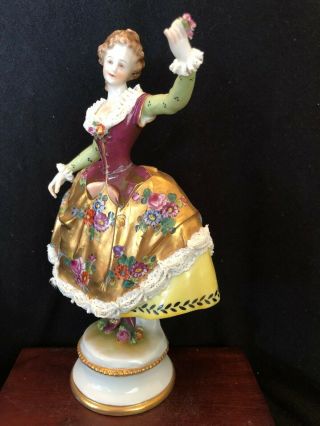 TALL Antique,  Dresden Lace,  ballerina Volkstad Germany,  dancer,  ceramic flower, 2