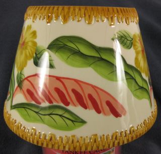 Yankee Candle Medium/large Jar Shade Tropical Floral Ceramic Wicker Trim Crazed