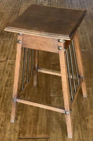 Vintage Wood And Brass Arts And Crafts/ Mission Style Plant Stand Table