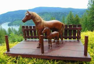 Rare Hand Carved " Mare & Foal " William G.  Taylor,  Artist,  Signed,  Carved 1935