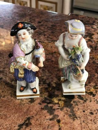 Fine Pair Meissen Porcelain Figurine Gardener And Musician