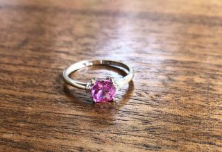 Vintage 14k Solid Yellow White Gold Pink Sapphire Solitaire Ring Size 7