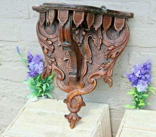 Antique French Wood Oak Carved Religious Wall Console For Saint Statue