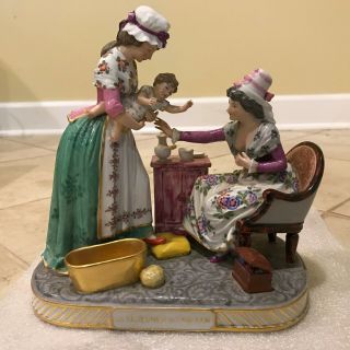Antique Vincent Dubois French Porcelain Figural Group - Women Playing With A Baby
