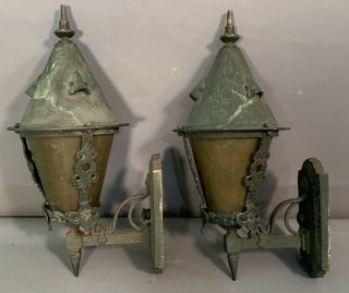 Pair (2) Antique Arts & Crafts Era Copper & Glass Old Wall Sconce Halcolite Lamp