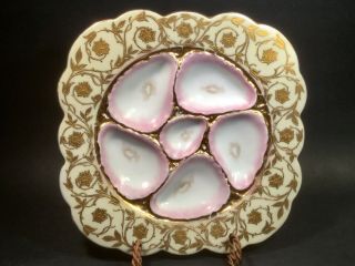 Antique Gold Paste Flowers Oyster Plate C.  1857 - 1875