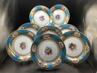 Rare And Exquisite Sevres Set Of 8 Opaline Plates,  Launay Hautin,  By Robert