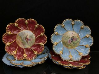 Set Of 6 Antique Coalport Hand - Painted Oyster Plates.