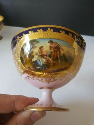 Rare Royal Vienna Hand Painted Pedestal Cup Cobalt Pink Gold Hamann
