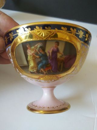 Rare Royal Vienna Hand Painted Gold Pedestal Cup Artist Signed Hamann
