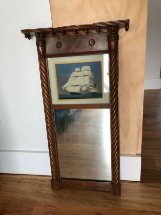 Federal Style Wall Mirror With Ship Painting