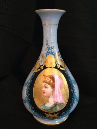 Old Paris 19th C.  Porcelain Portrait Vase - Light Blue & Gold