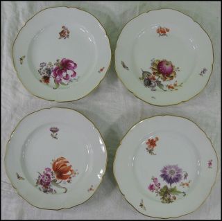 Set 4 Antique Porcelain Kpm Plates 9 1/2 Inch Hand Painted Floral Flowers German