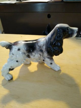 Vintage Porcel.  Spaniel Black And White Dog Figurine 7 Inches X 4 1/2 Inch Japan