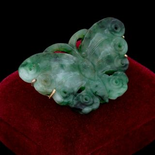 Antique Vintage Art Deco 18k Rose Gold Chinese Jadeite Jade Butterfly Pin Brooch