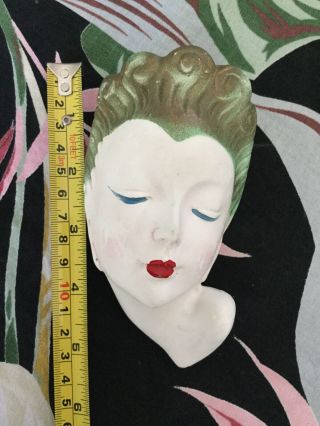 Vintage 1930s Art Deco Chalkware Hand Painted Woman ' s Head 2