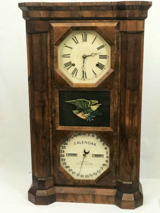 Seth Thomas Double Dial Calendar Shelf Clock.  Reverse Painted Eagle.  1862 Patent