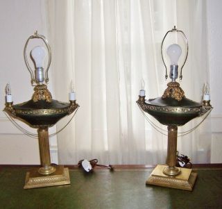 Antique Pair French Empire Bronze Candle Lamp Urn Lamps Pair 2 Color