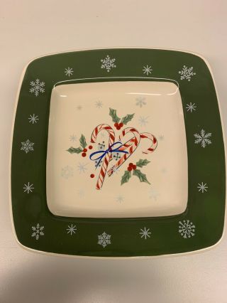 Longaberger All The Trimmings Dessert Plate Green Candy Cane