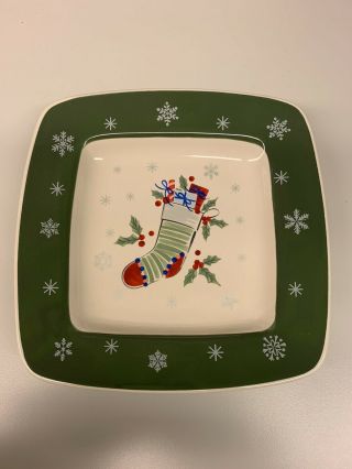 Longaberger All The Trimmings Dessert Plate Green Stocking