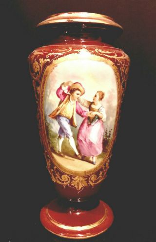 Large 19th Century Sevres Hand Painted Porcelain Vase With Heavy Gilding