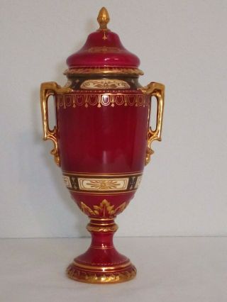 Antique Royal Bonn Germany Portrait Porcelain Urn Vase w Gold Handles & Lid Top 2