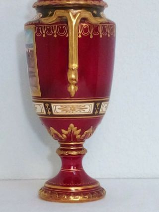 Antique Royal Bonn Germany Portrait Porcelain Urn Vase w Gold Handles & Lid Top 3