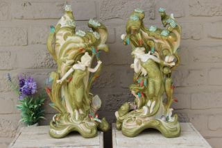 Large Pair Royal Dux Marked Porcelain Shell Maritime Lady Figurine Vases