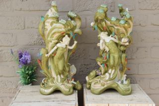 Large PAIR Royal dux marked porcelain shell maritime lady figurine Vases 2