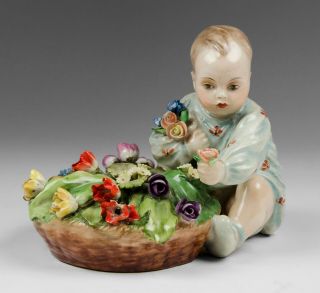 G.  Cacciapuoti Capodimonte Italian Porcelain Figurine; Child With Flowers
