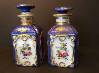 Set Of 2 Antique German Gilt Flower Bottles/decanters 18th Century 7 " Tall