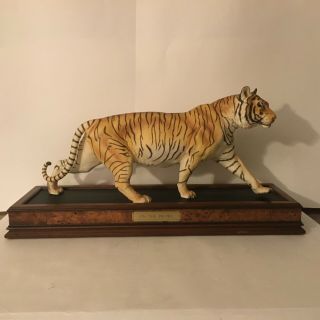 1988 Franklin Bengal Tiger " On The Prowl " Porcelain With Wooden Base Vtg