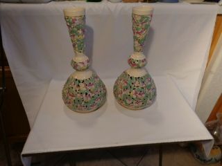 Emil Fischer Budapest 6089 Reticulated Hp Pansy Gold 13 " Tall Vases - Nr