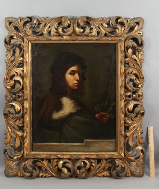 Large Antique Oil Painting Sebastiano Del Piombo The Violinist Carved Wood Frame